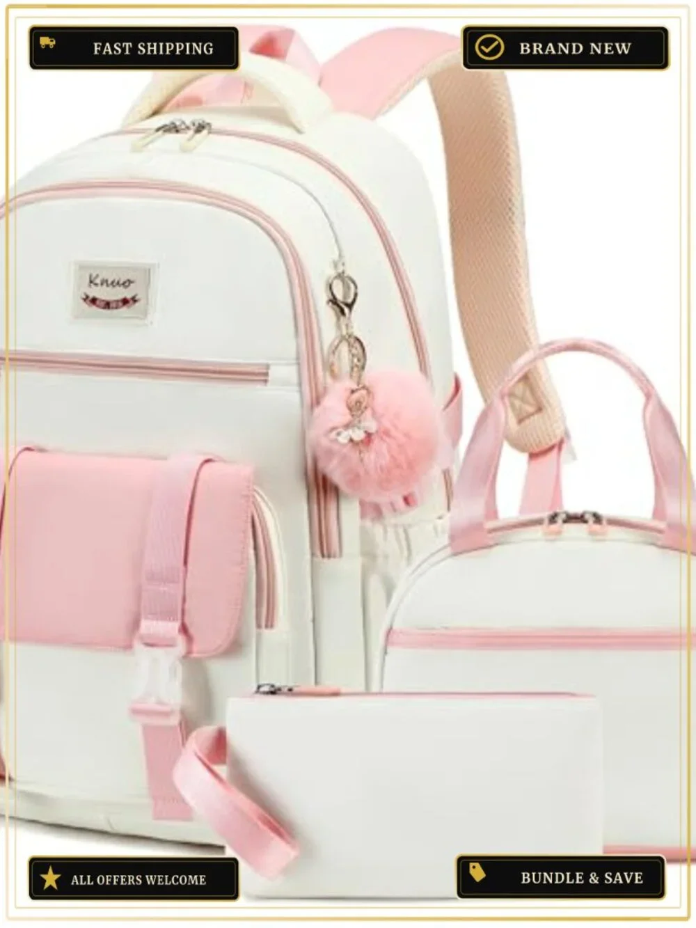 3pc Backpack Set with Lunch Bag & Pencil Case, Water-Resistant Laptop Backpack